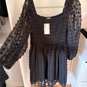 Black Sheer Puff Sleeve Dress